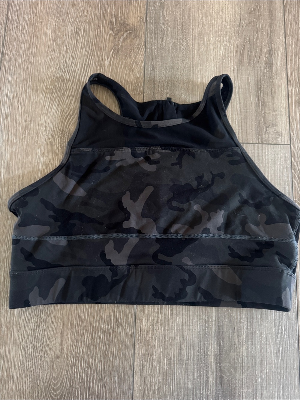 Zyia Active High-Neck Camo Sports Bra - Black/grays